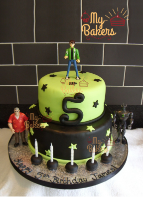 Ben 10 Two Tier Fondant Cake with 3 Toys