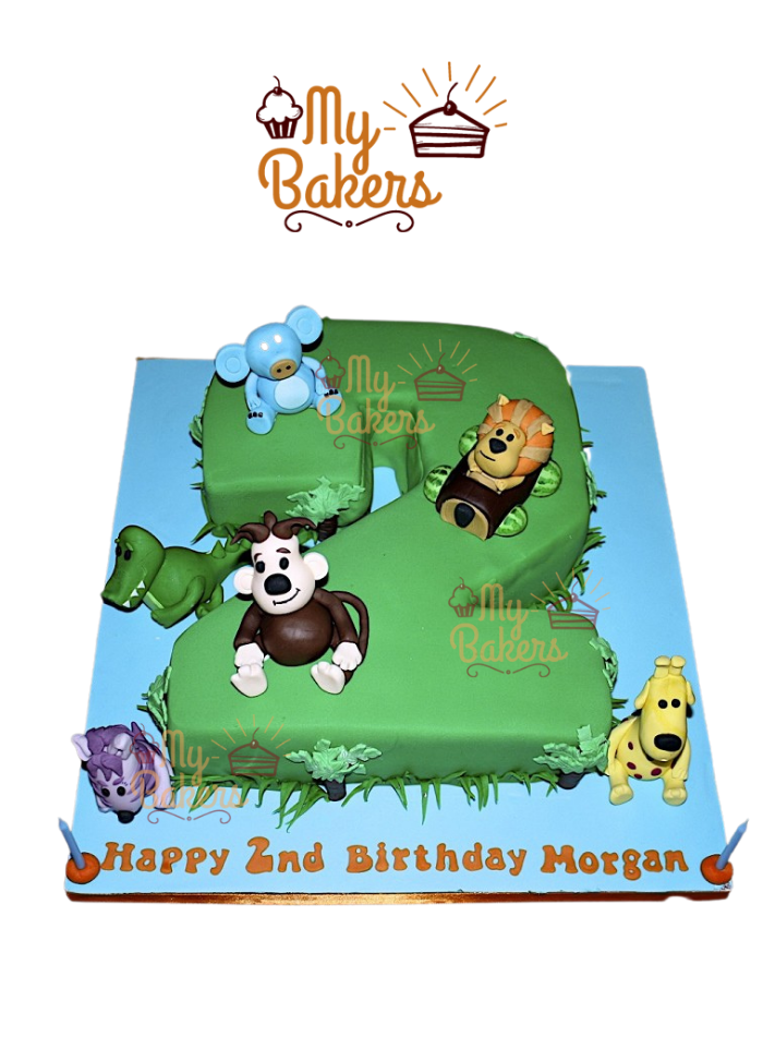 2nd Birthday Cake 2 Shape with 6 Edible Animals