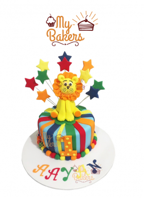 1st Birthday Lion Theme Fondant Cake