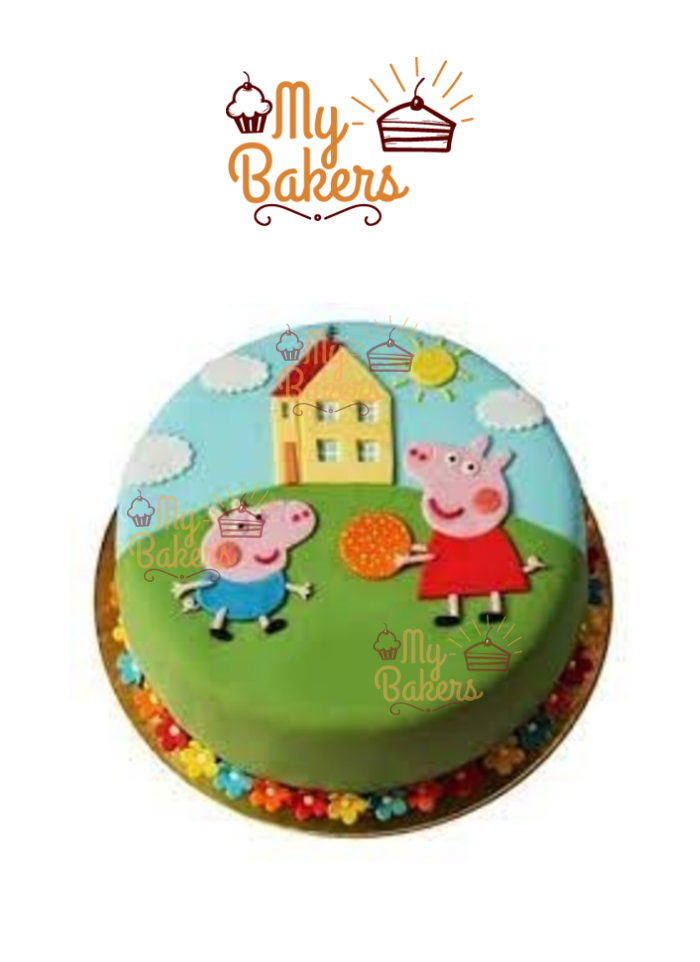 George and Peppa Pig Theme Round Cake
