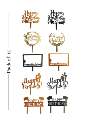 Happy Birthday toppers combo Assorted color Acrylic Topper 5 inch Pack of 10