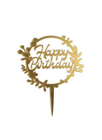 Happy Birthday Round Golden Acrylic Topper 5 inch Pack of 1