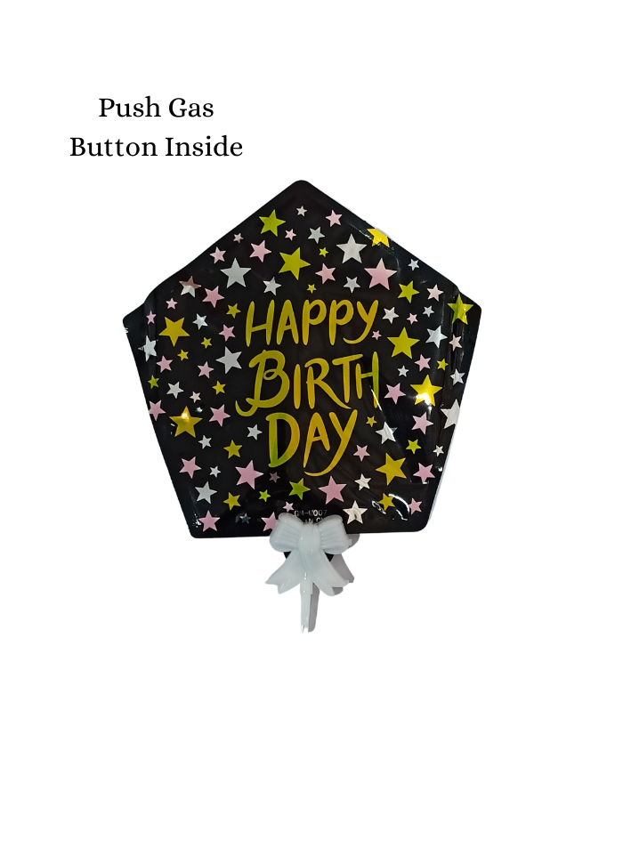 Happy Birthday Multi Stars Foil Balloon Cake Topper Black
