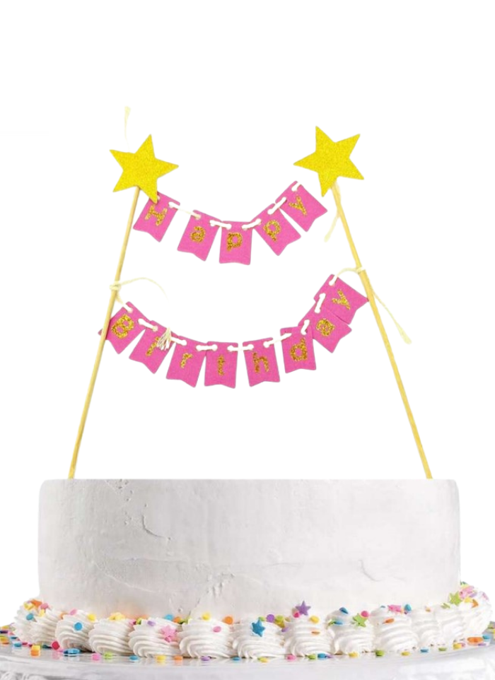 Happy birthday cake bunting banner type cake topper pink pack of 1