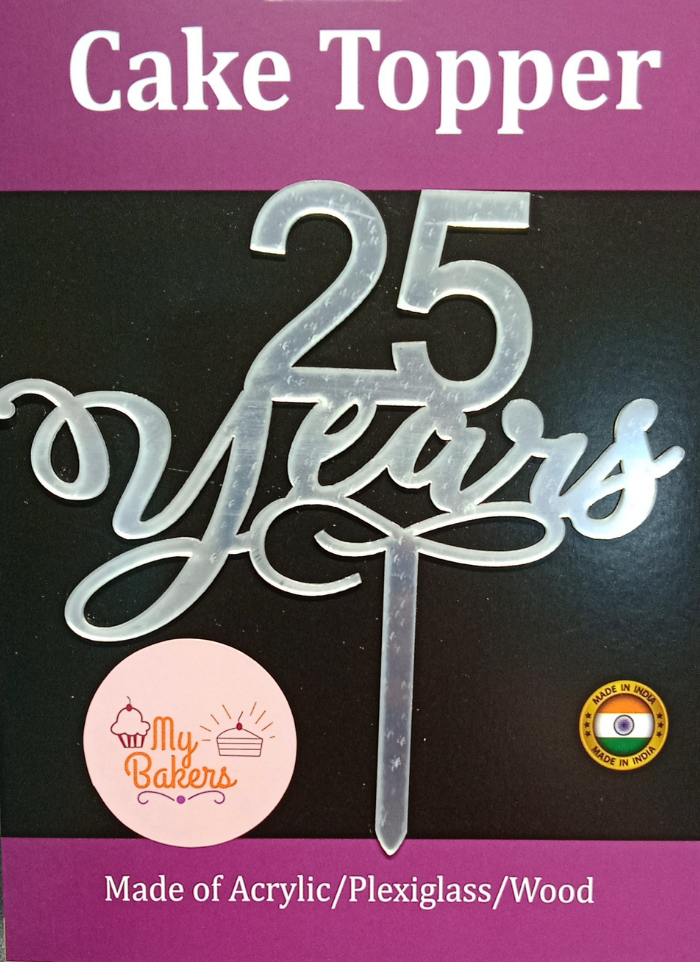 25th Years Silver Acrylic Topper 6 inch Pack of 1