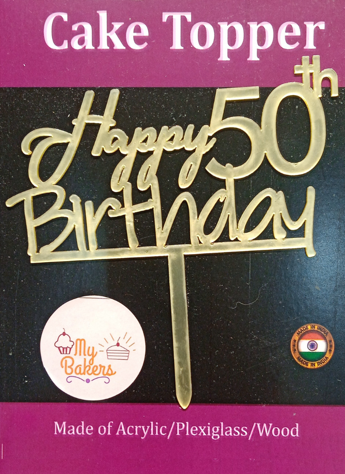 Happy 50th Birthday Golden Acrylic Topper 6 inch Pack of 1