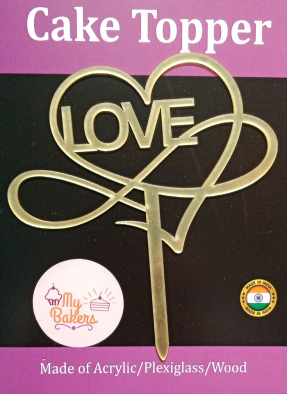 Love Heart Design Golden Acrylic Topper 6 inch Pack of 1