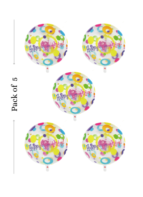 Happy Birhday Transperent Foil Ballon Circle Design 18 inch pack of 5