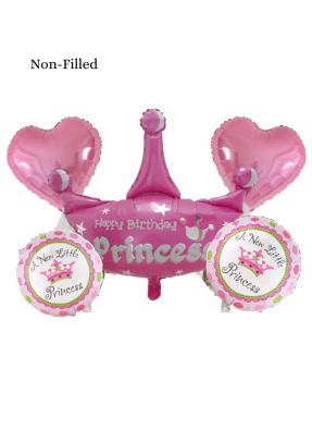Happy Birthday Princess Crown 5 Piece Set Foil Balloon Baby Pink