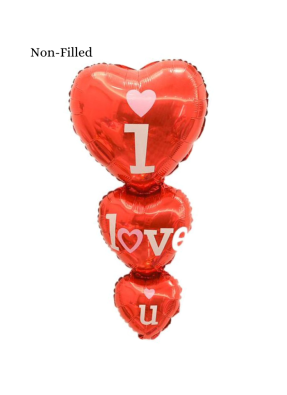 I Love You Three Hearts Foil Balloon 40 inch Red