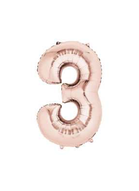 Number 3 Foil Balloon Rose Gold 16 inch pack of 1