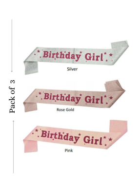 Glitter Sash Birthday Girl Assorted Color 3 pieces pack of 1
